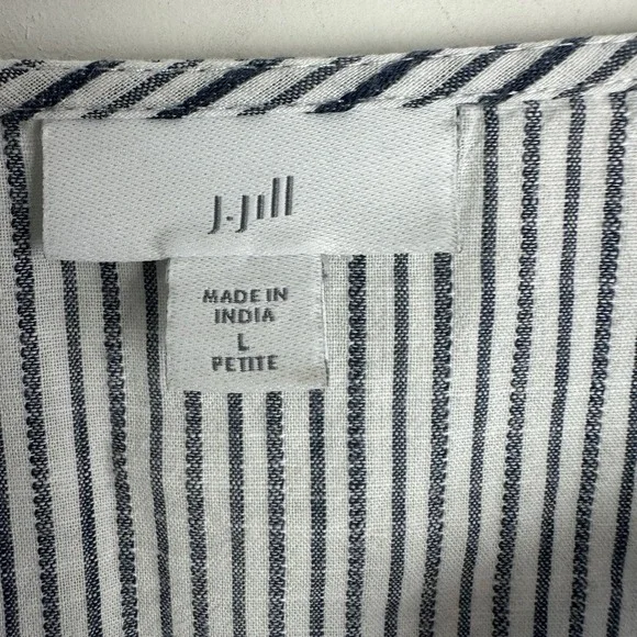 J Jill Top Womens Striped V Neck Floral Embroidered Top Size L Puff Sleeve Boho - Picture 2 of 10